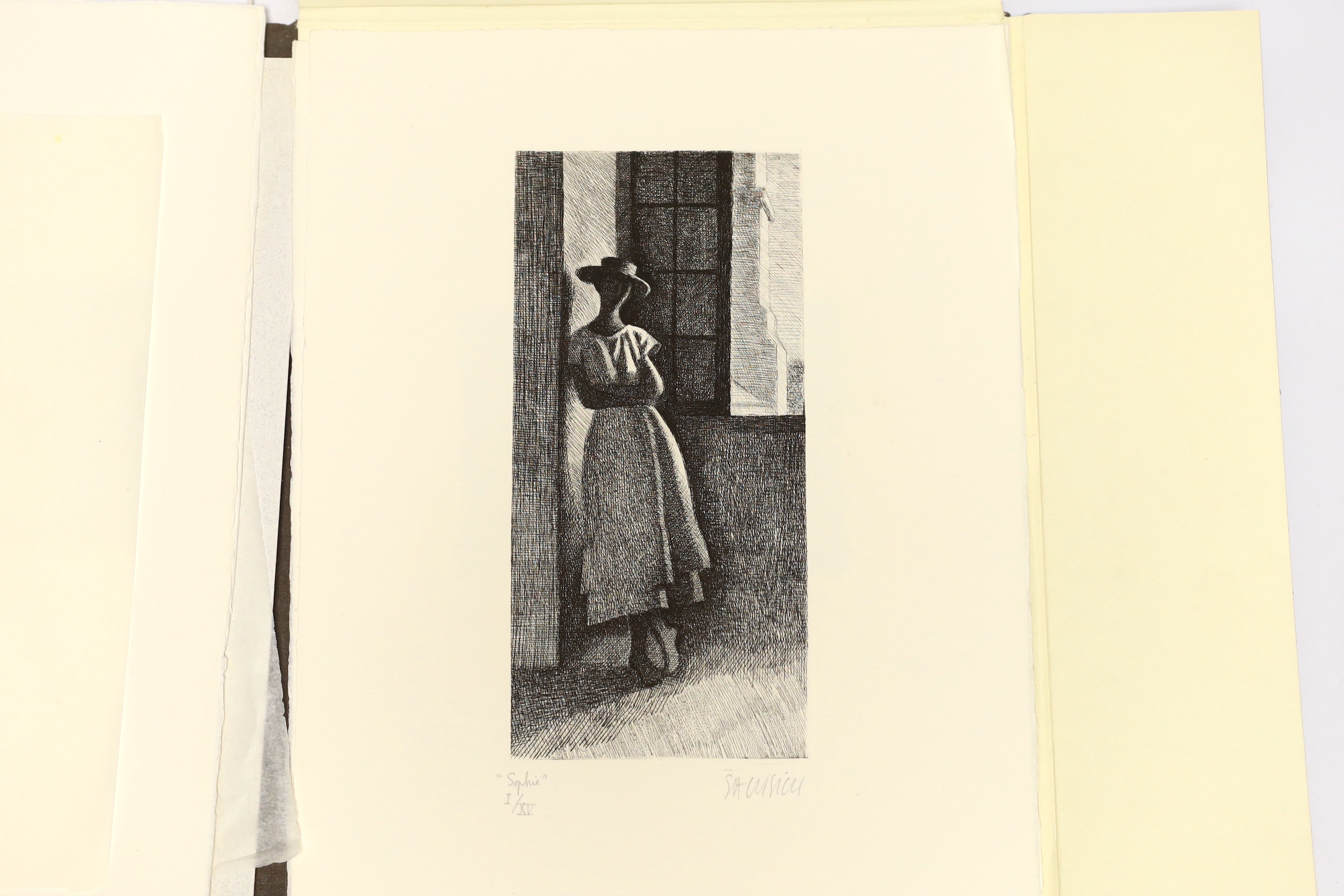 Gilles Sacksick (b.1942) folio of six etchings, each signed in pencil and limited edition I of XV, including Marie-Claire and Sophie, unframed, together with a Bruton Gallery booklet, 39 x 28cm